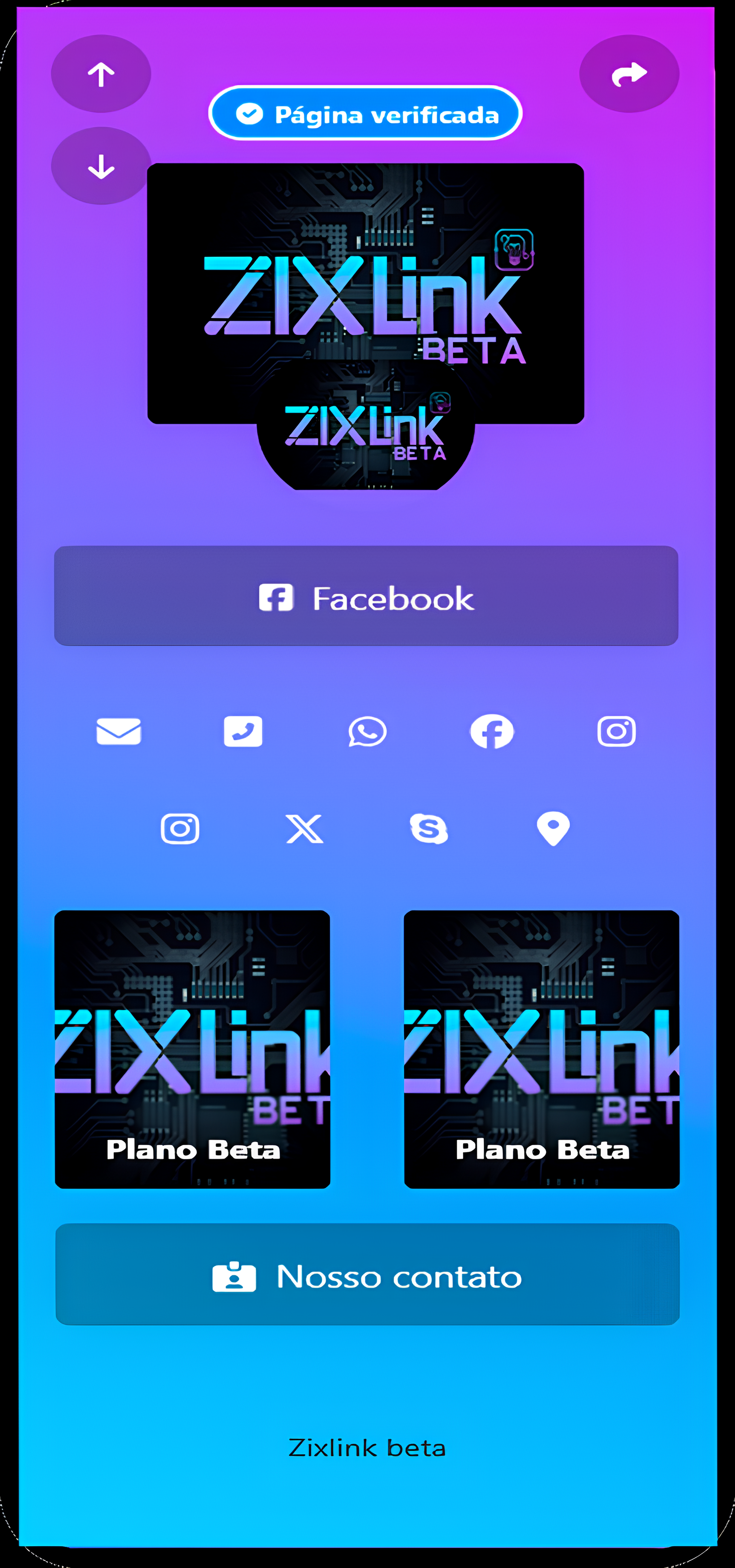 Captura de tela de exemplos de páginas do Zixlink