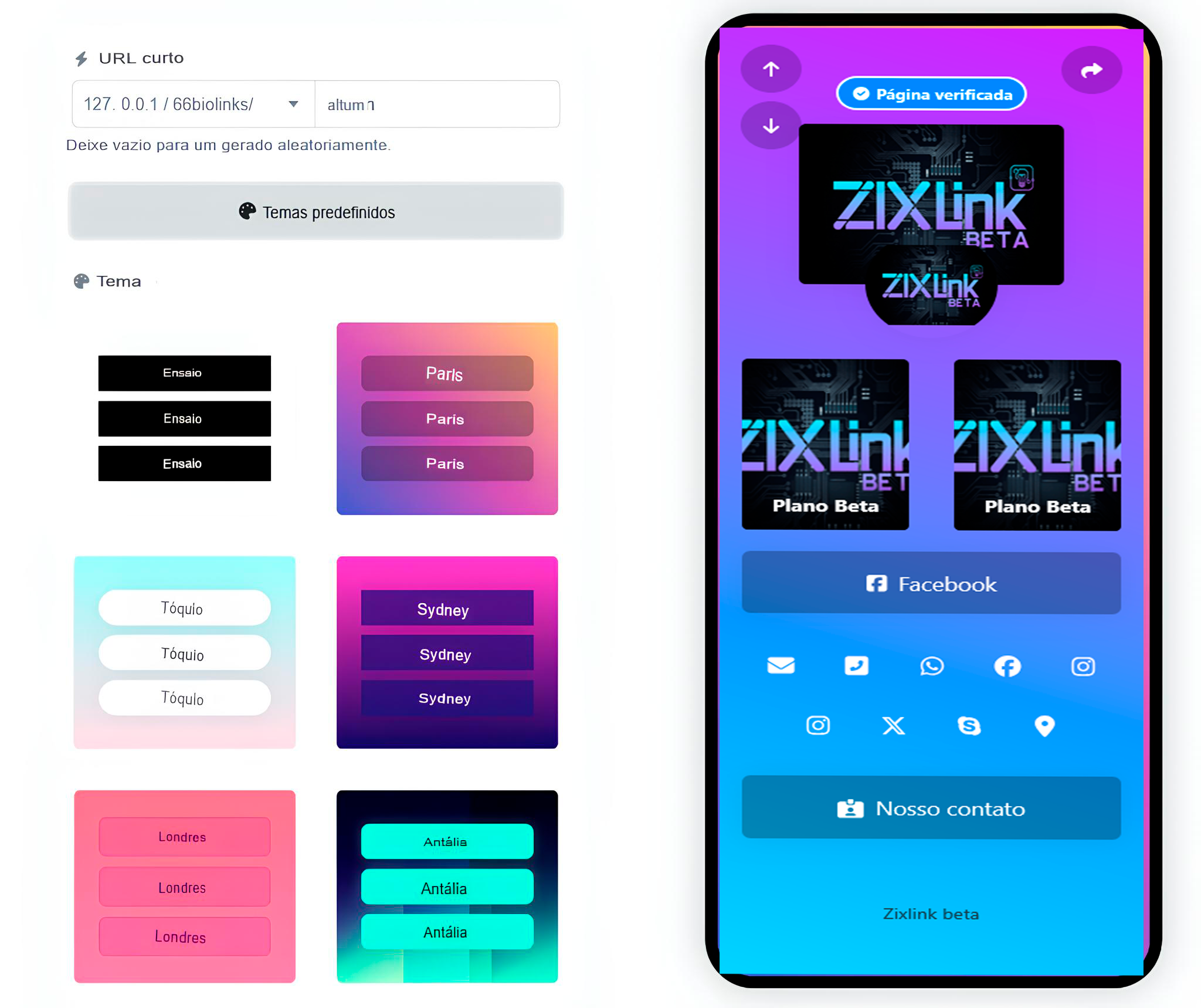 Captura de tela da página de edição do aplicativo Zixlink