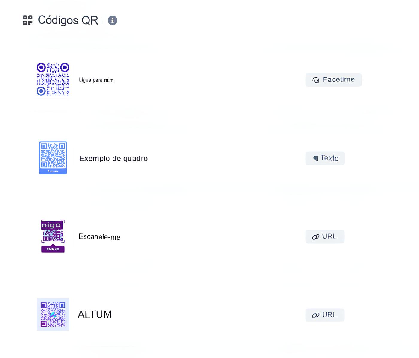 Captura de tela da página do sistema de código QR do aplicativo